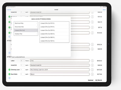 Automated-bill-of-materials feature for HVAC installations